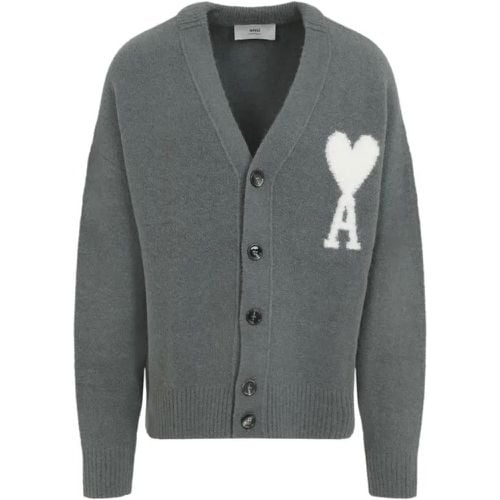 Boxy Off White Adc Grey Alpaca Cardigan - Größe XL - AMI Paris - Modalova