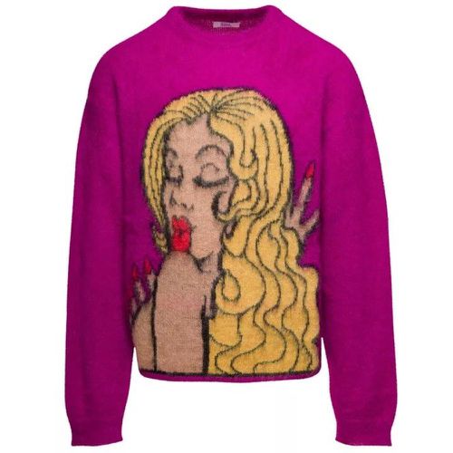 Unisex Kiss Mohair Intarsia Sweater Knit - Größe XS - pink - Erl - Modalova
