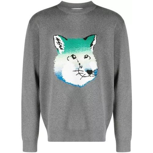 Vibrant Fox Head Intarsia Pullover - Größe L - Maison Kitsune - Modalova