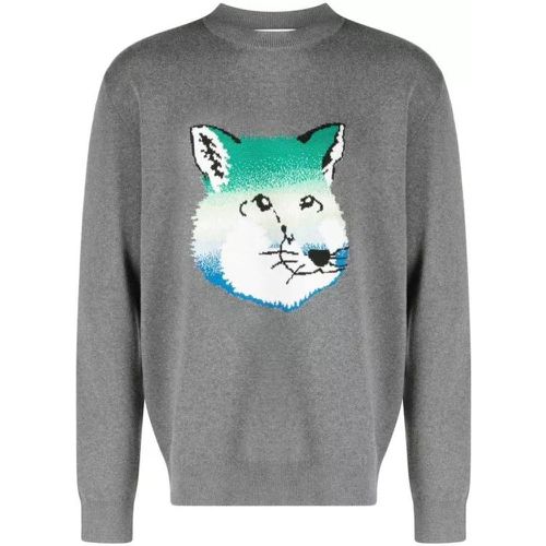 Vibrant Fox Head Intarsia Pullover - Größe L - gray - Maison Kitsune - Modalova