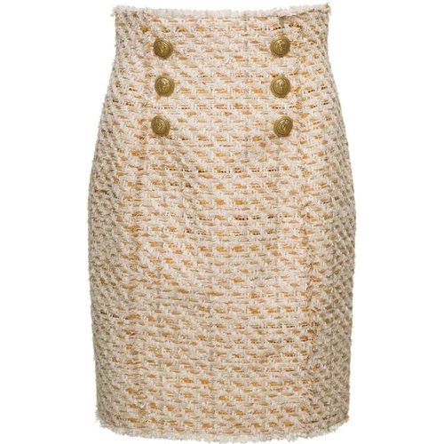 Beige Tweed Skirt With Front Golden Buttons In Cot - Größe 38 - multi - Balmain - Modalova