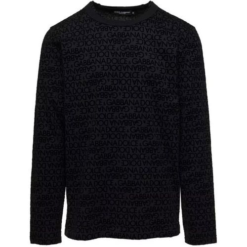 Black Long Sleeve T-Shirt With All-Over Logo Print - Größe 46 - black - Dolce&Gabbana - Modalova