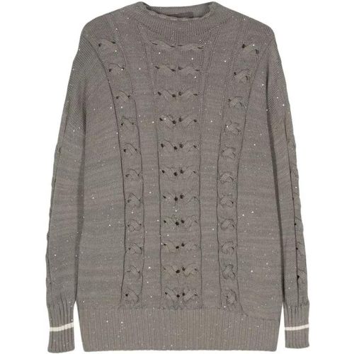 Sequin-Embellished Cable-Knit Jumper - Größe 46 - gray - Lorena Antoniazzi - Modalova