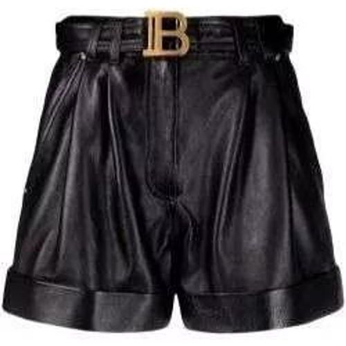 Logo-Buckle Leather Shorts - Größe 34 - black - Balmain - Modalova