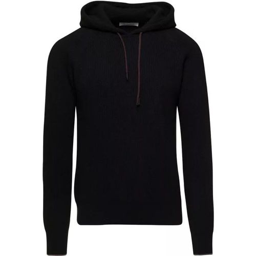 Black Ribbed Hooded Sweater In Wool Blend - Größe 52 - black - La Fileria - Modalova