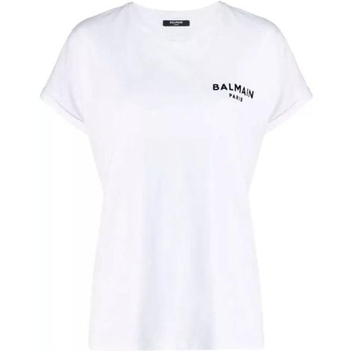 Flocked Logo Cotton White T-Shirt - Größe M - white - Balmain - Modalova