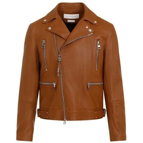 Essential Leather Biker Jacket - Größe 48 - alexander mcqueen - Modalova