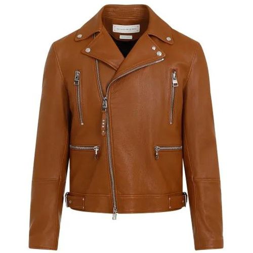 Essential Leather Biker Jacket - Größe 48 - braun - alexander mcqueen - Modalova