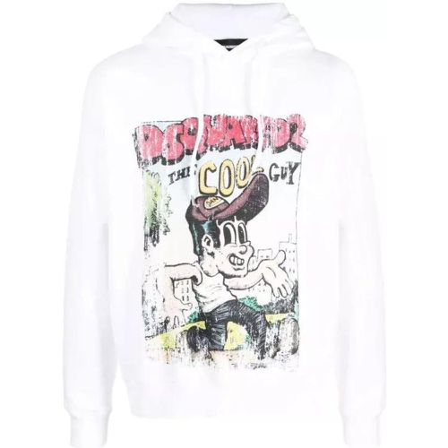 Graffiti-Print White Cotton Hoodie - Größe L - Dsquared2 - Modalova