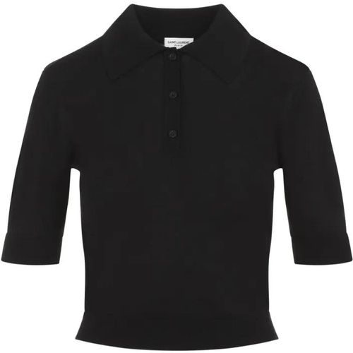 Black Wool Knit Polo - Größe M - Saint Laurent - Modalova