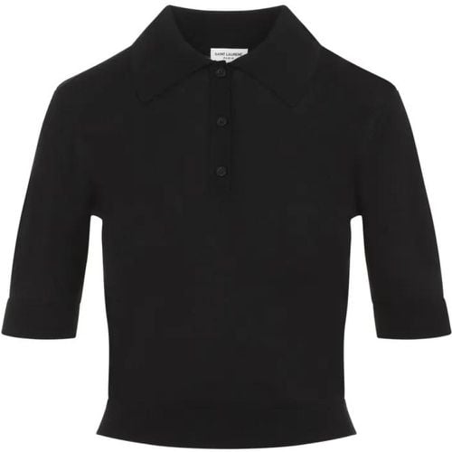 Black Wool Knit Polo - Größe S - Saint Laurent - Modalova