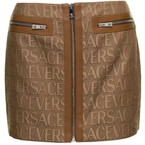 Brown Mini -Skirt With All-Over Logo Lettering Pri - Größe 40 - brown - Versace - Modalova