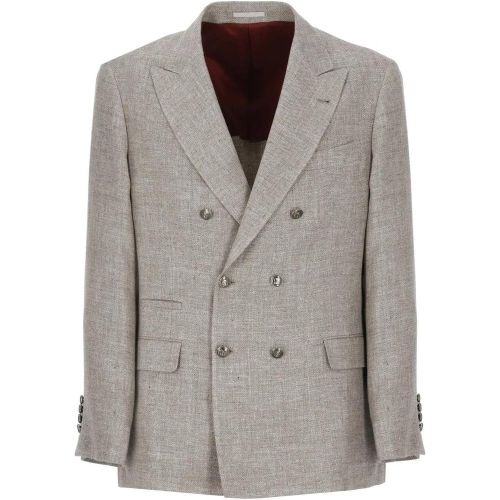 Linen And Wool Double-Breasted Jacket - Größe 48 - BRUNELLO CUCINELLI - Modalova