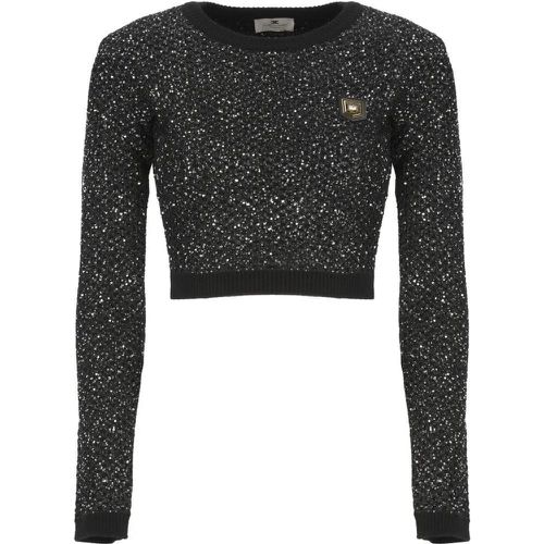 Cropped Sweater With Paillettes - Größe 44 - schwarz - Elisabetta Franchi - Modalova