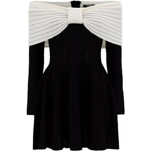 Mini Black Dress With Off-The-Shoulder Bow Necklin - Größe 38 - black - Balmain - Modalova