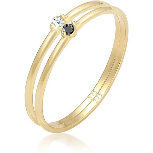 Ringe - Ring Solitär Schwarz Weiss Diamant (0.03 ct.) 375e - Gr. 52 MM - in - für Damen - Elli - Modalova