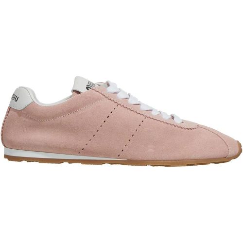 High-Top Sneaker - Logo Printed Lace Up Sneakers - Gr. 40 (EU) - in Gold - für Damen - Miu Miu - Modalova