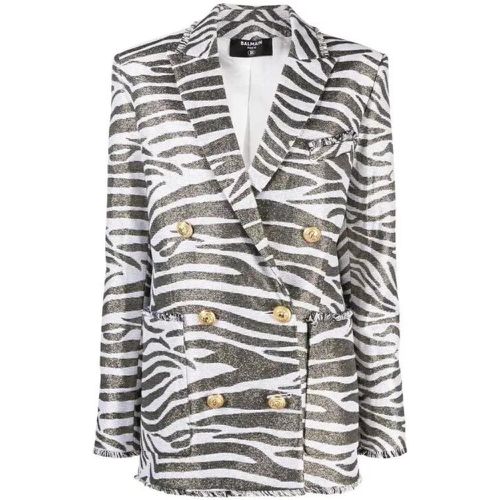 Zebra-Print Double-Breasted Coat - Größe 38 - white - Balmain - Modalova