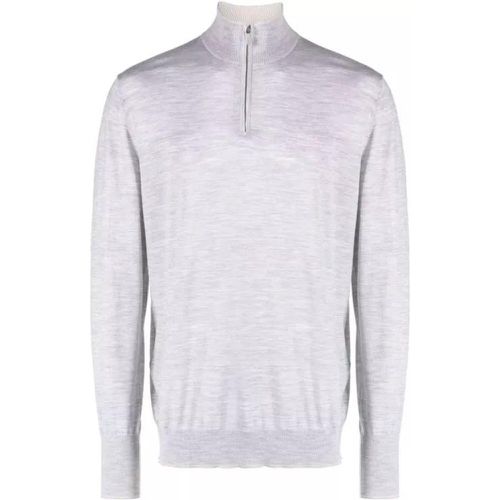 Grey High-Neck Zipped Wool Knitwear Jumper - Größe L - white - Eleventy - Modalova