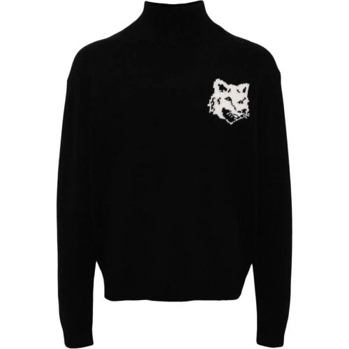 Black Wool Knitted High Neck Sweater - Größe M - Maison Kitsune - Modalova