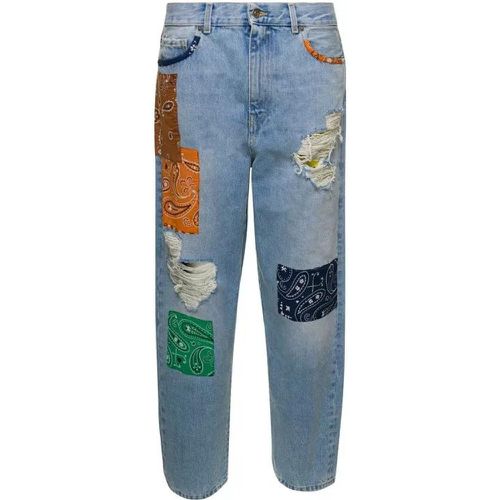 Light Blue Jeans With Bandana Patchwork In Cotton - Größe 26 - blue - Alanui - Modalova