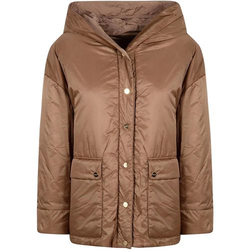 Quilted Brown Jacket With Hood And Button-Up Front - Größe 40 - Max Mara - Modalova