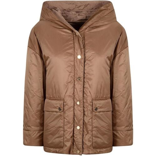 Quilted Brown Jacket With Hood And Button-Up Front - Größe 42 - Max Mara - Modalova