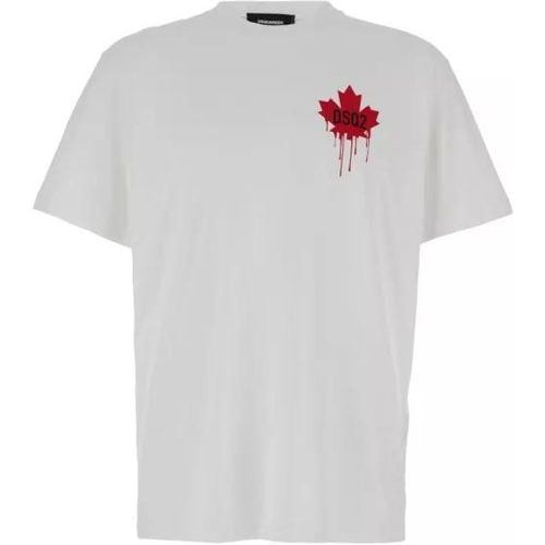 T-Shirt With Dripping Maple Print In Cotton - Größe L - Dsquared2 - Modalova