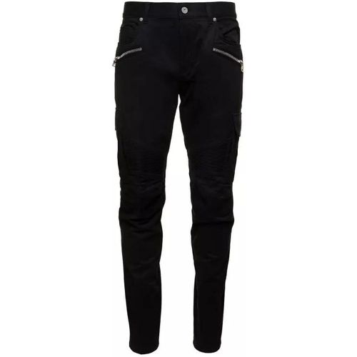 Black Slim Cargo Pants With Zip And Pockets In Str - Größe 36 - black - Balmain - Modalova