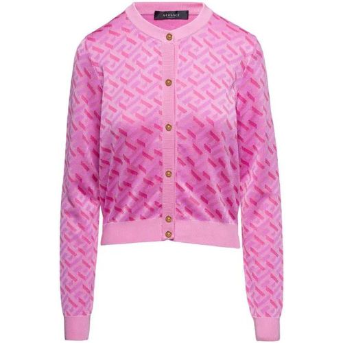 Pink La Greca Monogram Cardigan In Silk Blend - Größe 40 - pink - Versace - Modalova