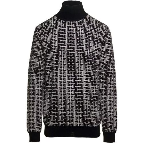 Black And White Sweater With 'All-Over' Monogram I - Größe S - black - Balmain - Modalova