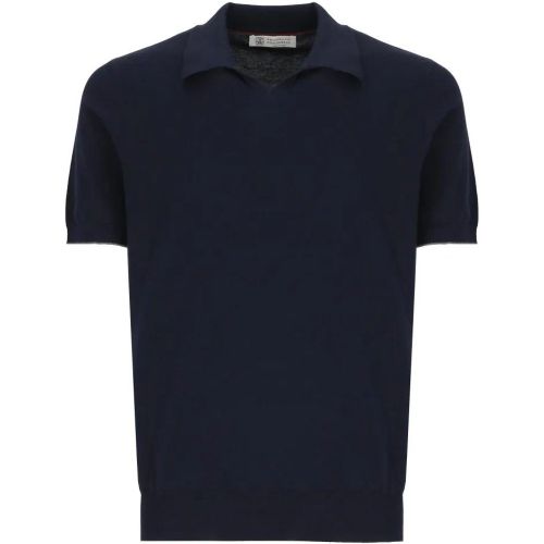 Fitted Dark Blue Cotton Polo Shirt - Größe 50 - BRUNELLO CUCINELLI - Modalova