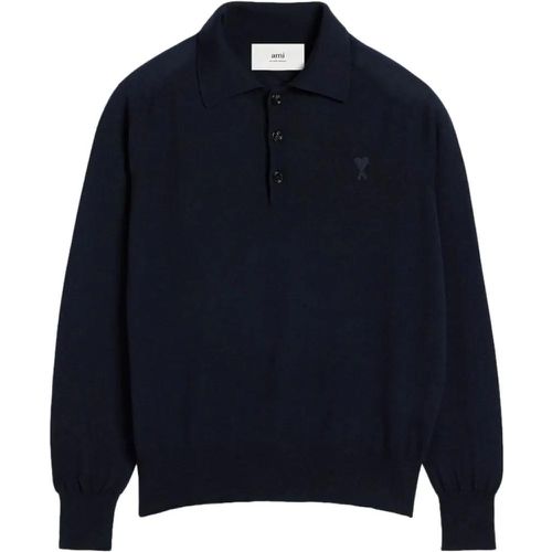 Midnight Blue Wool Polo Shirt - Größe L - AMI Paris - Modalova