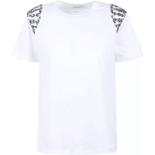 Embroidered Cotton T-Shirt - Größe M - white - alberta ferretti - Modalova