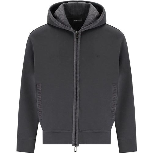 GRAUER GERIPPTER HOODIE - Größe L - Emporio Armani - Modalova