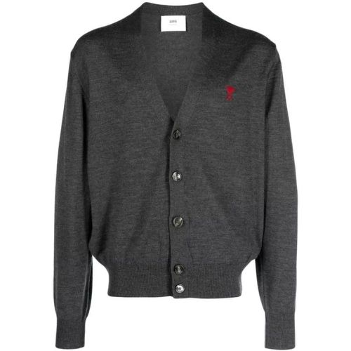 Embroidered Grey Merino Cardigan - Größe L - AMI Paris - Modalova