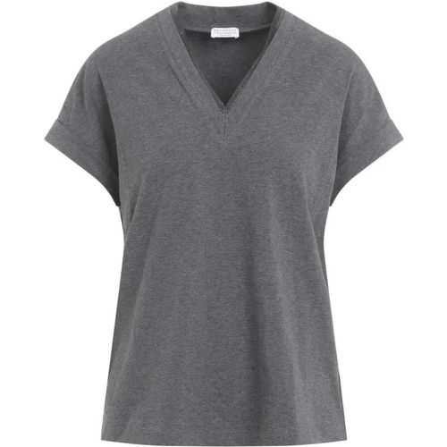 V-Neck Monile T-Shirt - Größe S - grau - BRUNELLO CUCINELLI - Modalova