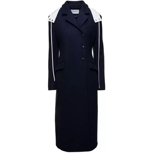 Long Blue Coat With Contrasting Detachable Hood In - Größe 40 - blue - Salvatore Ferragamo - Modalova