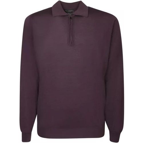 Wool Zip Polo Shirt - Größe 48 - dark red - Dell'oglio - Modalova