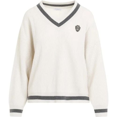 V Neck College Sweater - Größe M - BRUNELLO CUCINELLI - Modalova