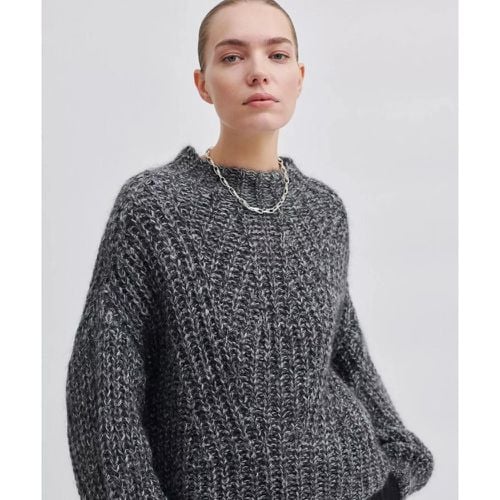 Graumelierter Grobstrickpullover, leicht verkürzt - Größe M - Second Female - Modalova