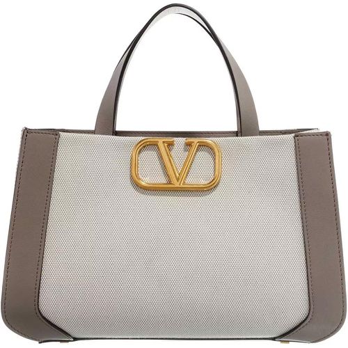 Tote - Two Tone Canvas And Leather V Logo Handbag - Gr. unisize - in - für Damen - Valentino Garavani - Modalova