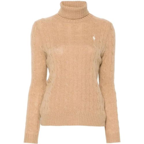 Camel Brown Cable Knit Roll Neck Sweater - Größe L - Polo Ralph Lauren - Modalova