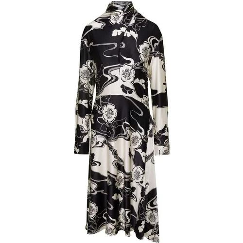 Midi Black And White Floreal Printed Dress With Hi - Größe 34 - black - Jil Sander - Modalova