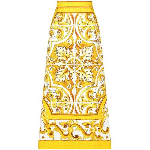 Midi Skirt With Majolica Print - Größe 40 - gelb - Dolce&Gabbana - Modalova