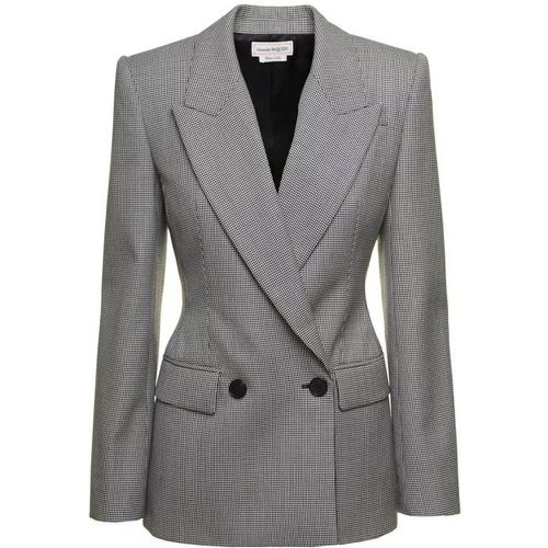 Grey Double-Breasted Jacket With Houndstooth Motif - Größe 40 - gray - alexander mcqueen - Modalova