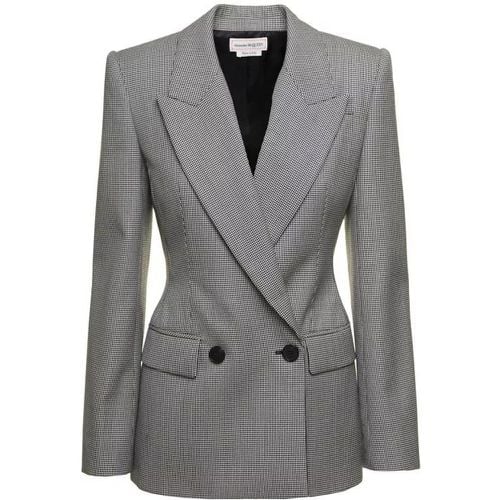 Grey Double-Breasted Jacket With Houndstooth Motif - Größe 44 - gray - alexander mcqueen - Modalova