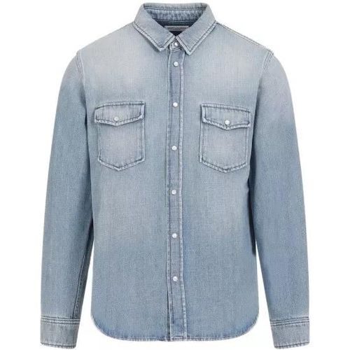 Oversize Pointy Pockets Light Blue Cotton Shirt - Größe M - blue - Saint Laurent - Modalova