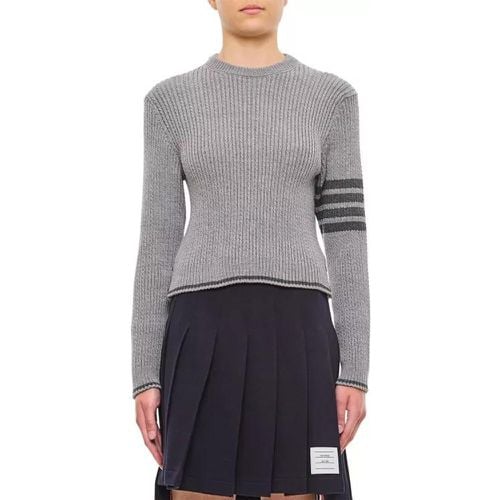 Merino Wool Baby Cable Cropped Crew Neck Pullover - Größe 38 - gray - Thom Browne - Modalova