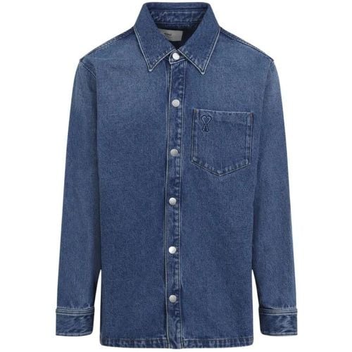 Boxy Adc Used Blue Cotton Overshirt - Größe M - AMI Paris - Modalova